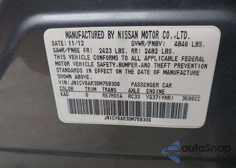 2013 Infiniti G37X z USA, uszkodzony, nr VIN JN1CV6AR3DM759306